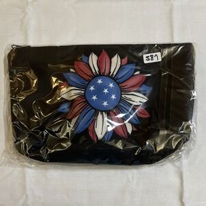 The Pouch Cosmetic Bag Unisex OS Black NWT Americana Sunflower Patriotic Zip